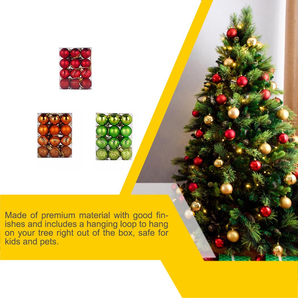 24PCS Christmas Ball Plastic Round Xmas Balls Elegant Waterproof Festive Ornaments Wreath New Year Home Outdoor