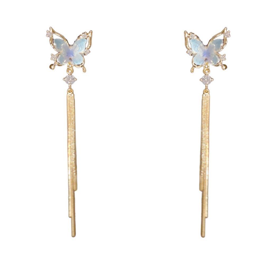 Dangle Butterfly Tassel Drop Earrings Shiny Zircon Stud Earrings Long Pendant Earrings  Party
