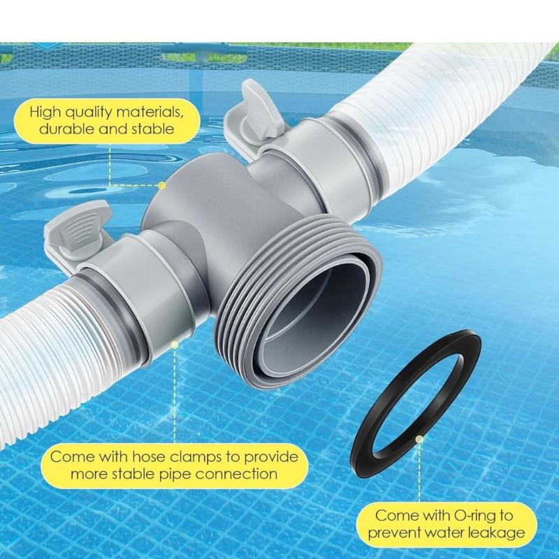 T Joint Pool Hose Adapter 1.5inch to 1.25inch Includes O Rings and Clamps Suitable for Above Ground Pool Filter Systems