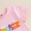 Toddler Girl Easter Outfit Letter Embroidery Short Sleeve Crew Neck Tops with Sequin Bunny A-Line Skirt 2Pcs Set