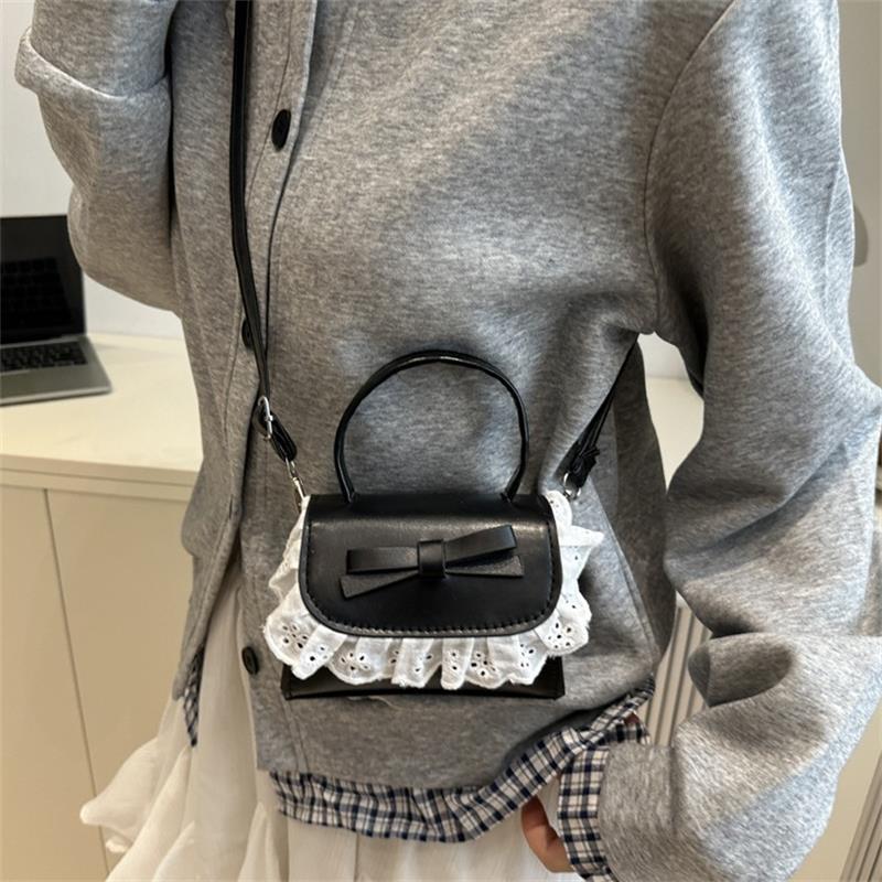 Bow Lace Pu Shoulder Bag Handbag Tote Commuter Bag Trendy All-Match Women'S Crossbody Casual Small Square Bag Girly Gift