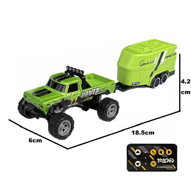Non-Toxic Mini Rc Car 1/64 Scale Mini Remote Control Monster Truck With Trailer 2.4Ghz & App Remote Control Rechargeable Alloy Shell Mi