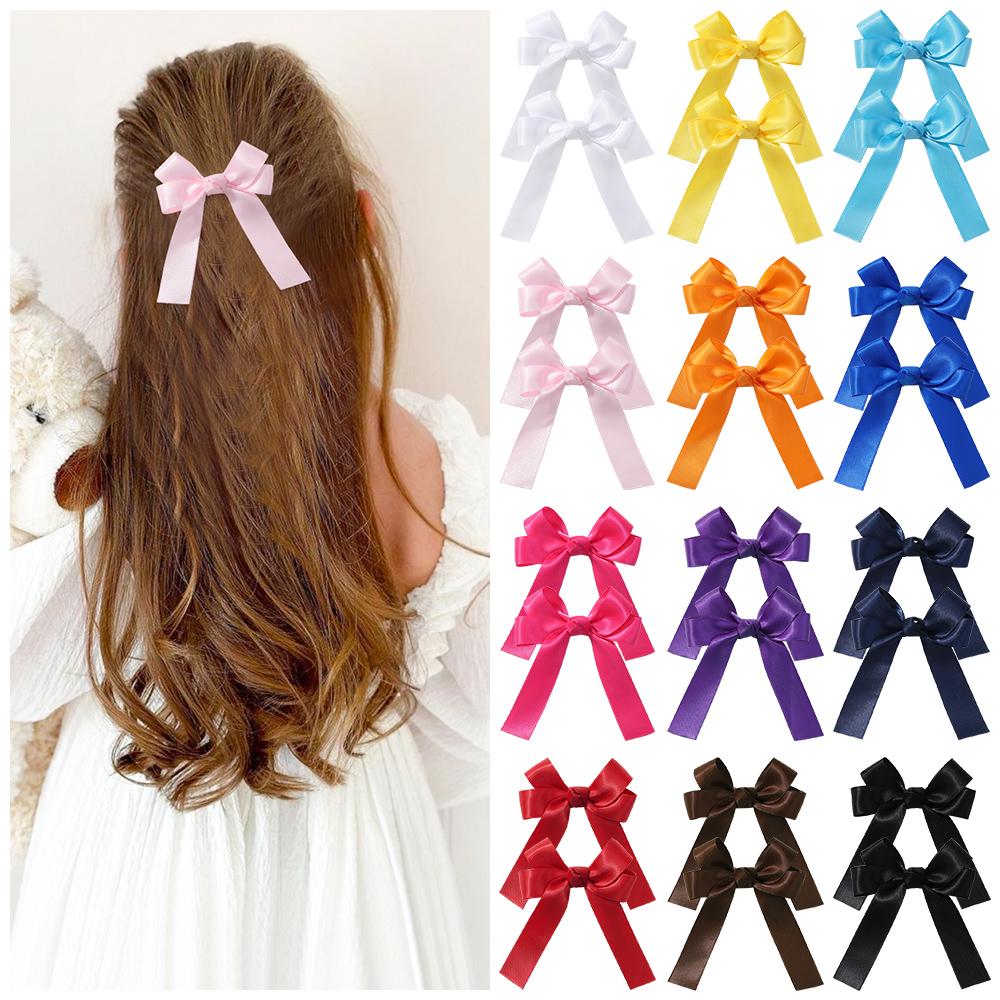 2pcs Cheer Up Bowknot Hair Clips for Girl Solid Color Ribbon Bows Hairpins Hairgripe Kids Boutique Hair Accessories