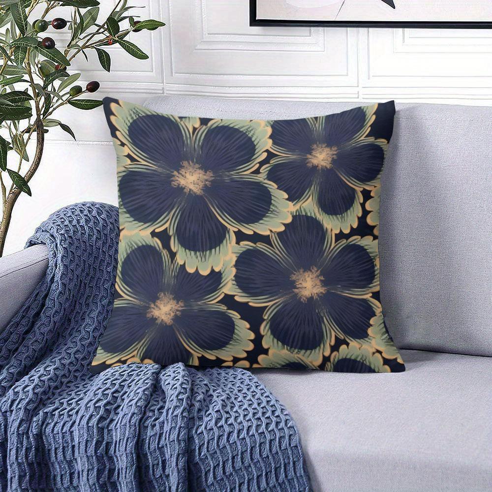 Blue Petals Square Jacquard Pillow Cover for Sofa Office Waist Cushion Cover Home Decorative Pillowcase