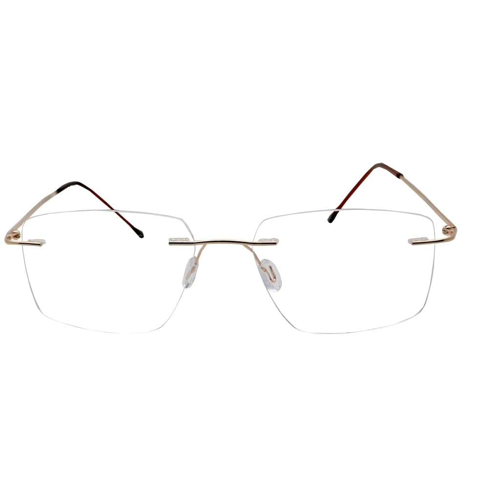 RSINC Rimless Light Weight Flexible Frame Eyeglass Spectacle for Men and Women  Ladies Sports Square Golden - Brown GSJ078 54-18-140 Golden OD