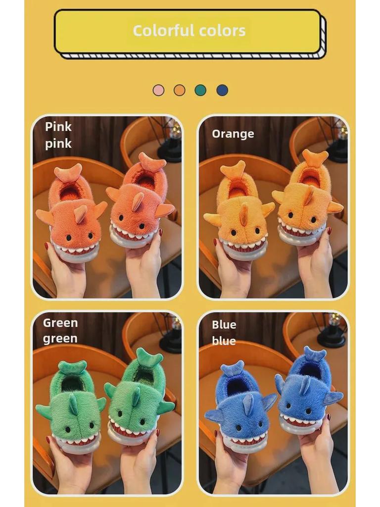 Kinder Winter Baumwollpantoffeln mit Fellabsätzen - Rutschfeste Indoor Cartoon Hausschuhe für Jungen & Mädchen