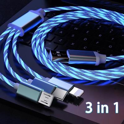 Cavo Micro USB Tipo C a ricarica rapida 3 in 1 3A a LED luminoso per iPhone Cavo USB per caricabatterie per telefono Samsung Xiaomi Redmi