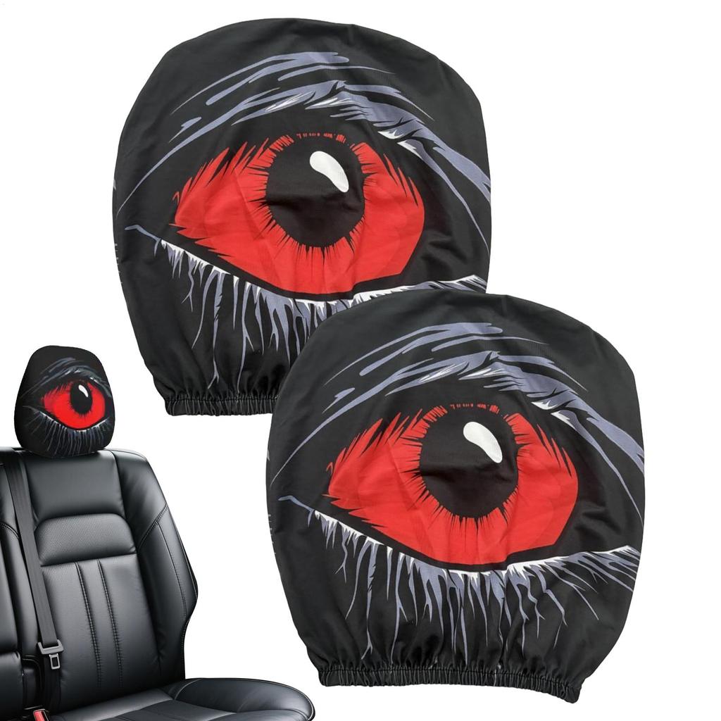 2pcs Car Headrest Cover  Funny Vehicle Front Seat Cover Soft Interior Decor Halloween Printed Car Pillow Cover  for Sedans Auto