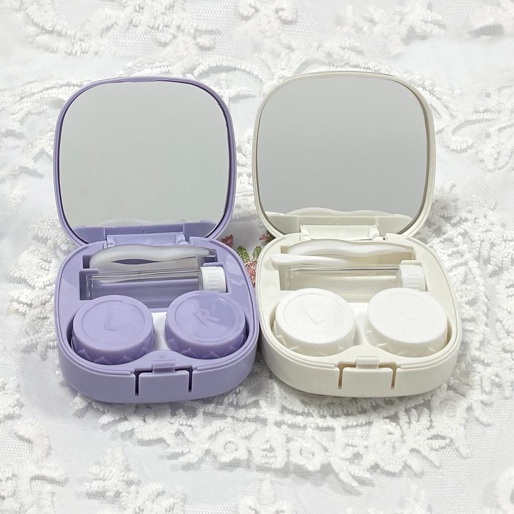 Cute Contact Lens Case Travel Kit, Contact Case with Mirror Tweezers Remover Tool Solution Bottle for Outdoor Office Daily Use