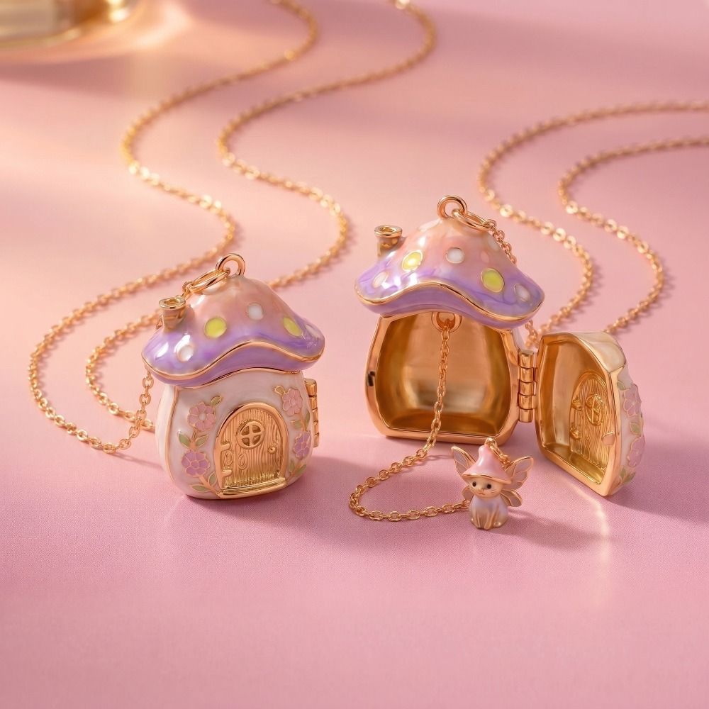Openable Lid Photo Box Locket Macaron Gradient Fairy Pendant Sweet Mushroom Necklace Daily