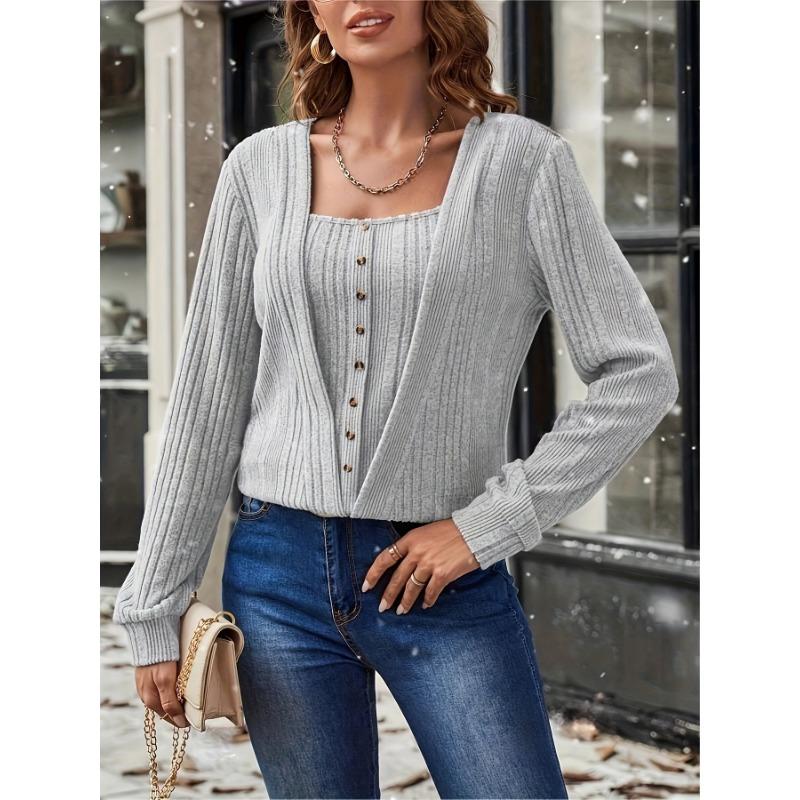 Women S Casual Loose Long Sleeve Solid Square Neck T Shirt