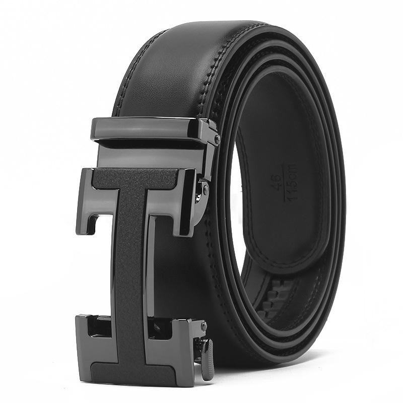 Frosted Automatic Buckle Edge Two-Layer Cowhide Belt, Business And Leisure Men'S Trendy Belt