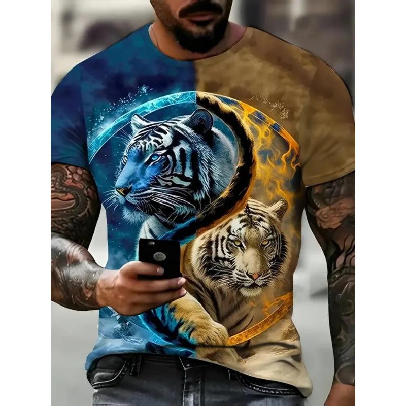 Мужская футболка с 3D-печатью, короткий рукав, круглый вырез, пуловер, повседневный топ 6XL