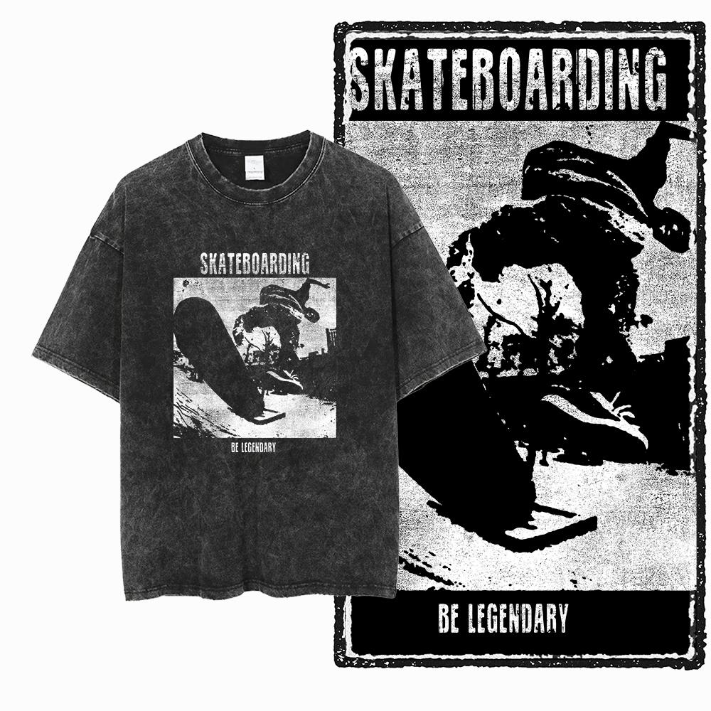 YD SKATE THEME Printed Cotton Acid Washed Graphic Unisex T Shirt Cool SKATEBOARD Streetwear Men Tshirts Big Size Tee for Men