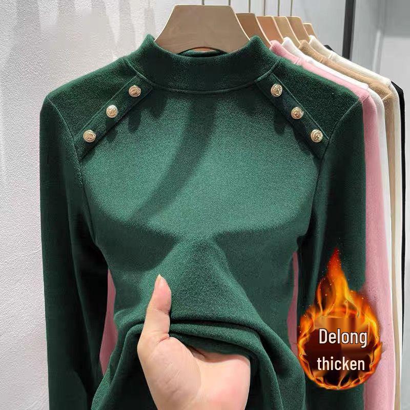 

Women s German Fleece Button-Up Long-Sleeve T-Shirt, High Neck, 260g - New Autumn/Winter Fashionable Warm Base Layer. 3XL