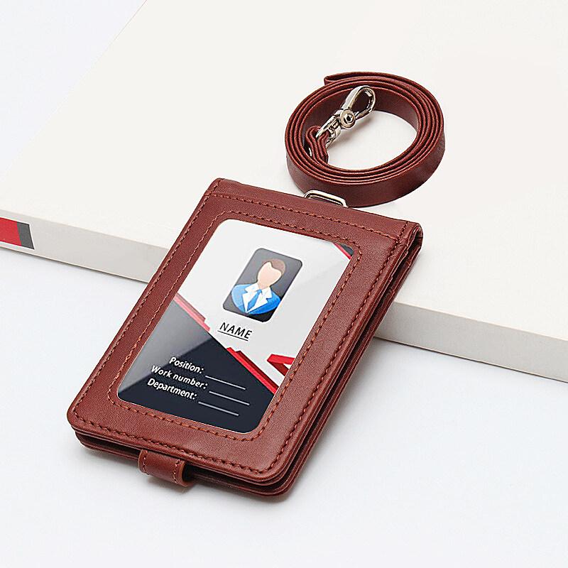 High Quality Badge Holder ID Card Pouch Staff Work Chest Cards Name Tag Cases with PU Lanyard Business Formal Office Supplies