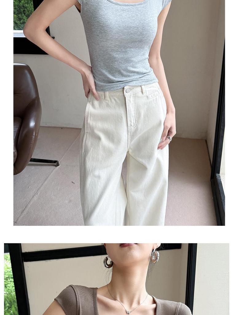 Women's Summer Ice Silk Square Neck Fly Sleeve Tank Top - Breathable, Slim, Trendy Street Style, Short Sleeve Outerwear