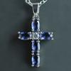 Blue Accent Cross Pendant Necklace with Central Sparkle Religious Inspired Jewelry