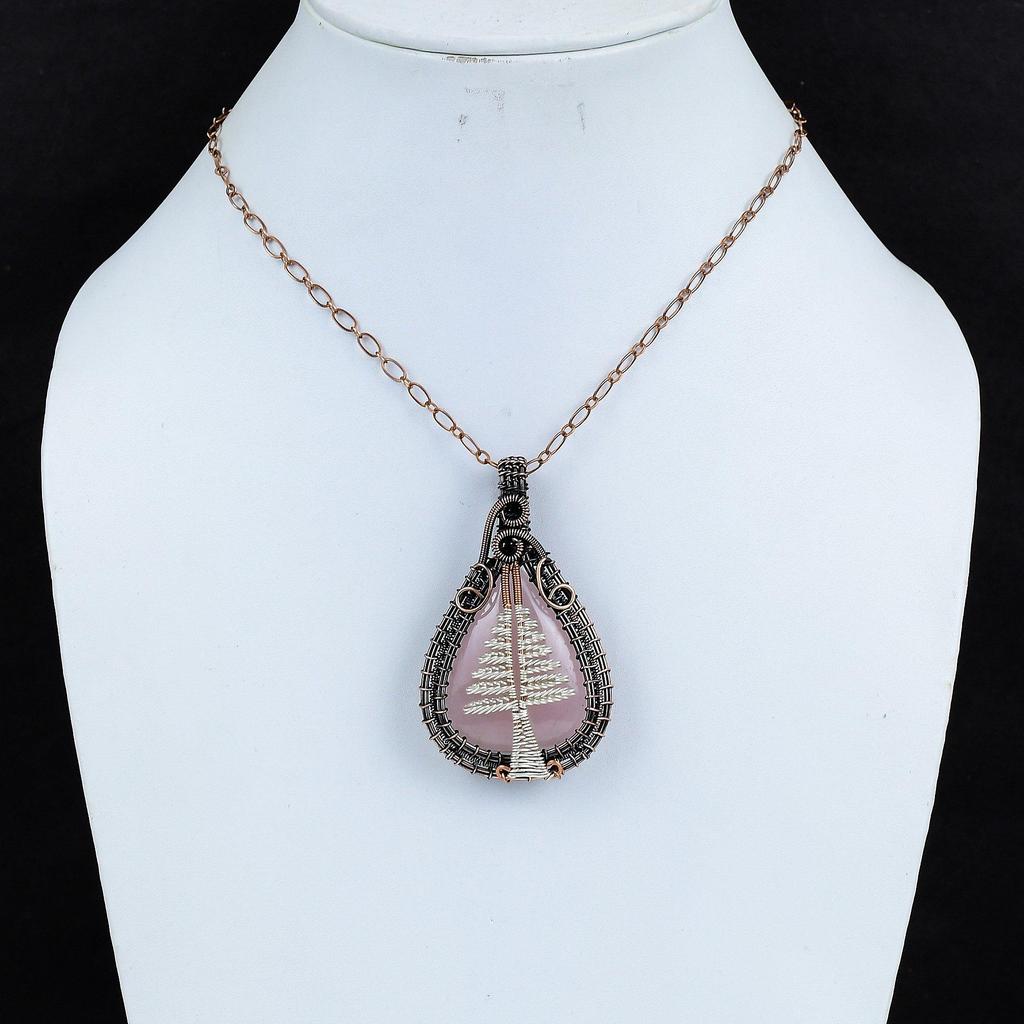 Tree Of Life Rose Quartz Jewelry, 999 Copper Wire Wrapped Pendant Handmade Gemstone Jewelry, Gifts For Wife Brand New Pendant