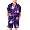 Herren Kurzarm Pyjama Set Knopfleiste Hemd mit Tasche und Kordelzug Shorts Weich Leicht Lässig Nachtwäsche S bis XXXXL