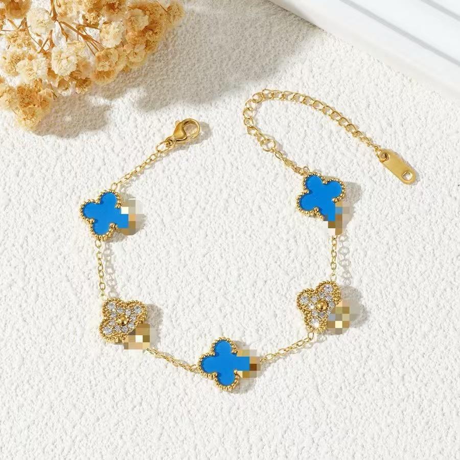 15mm Hochwertiges Fünf-Blüten-Vierblattklee-Armband für Damen Modisches 18K Nicht-verblassendes Damenarmband