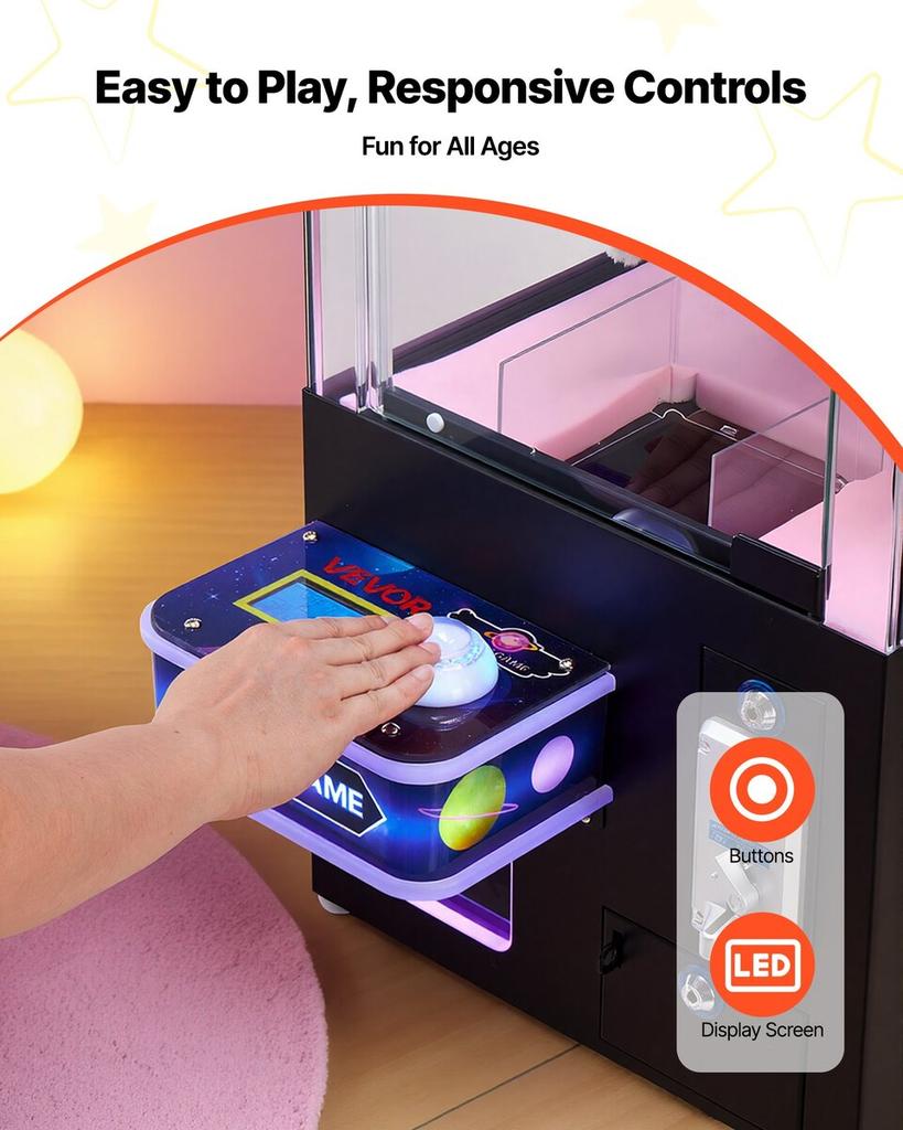 Claw Crane Machine, Medium-Sized Arcade Game Machine with Light & Sound, Adjustable Difficulty, Precise Toy Candy Grabber Prize Dispenser Vending Toy,