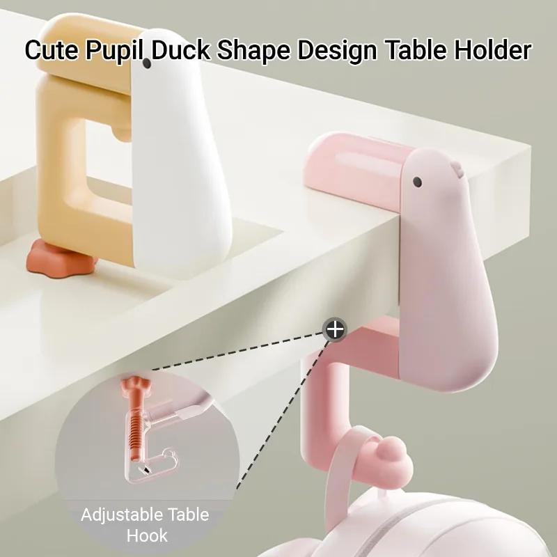 Duck Schoolbag Hook No Drill Hanger Portable Duck Shaped Detachable Non-Slip Folding Table Hook for Desk Locker Door Backpack
