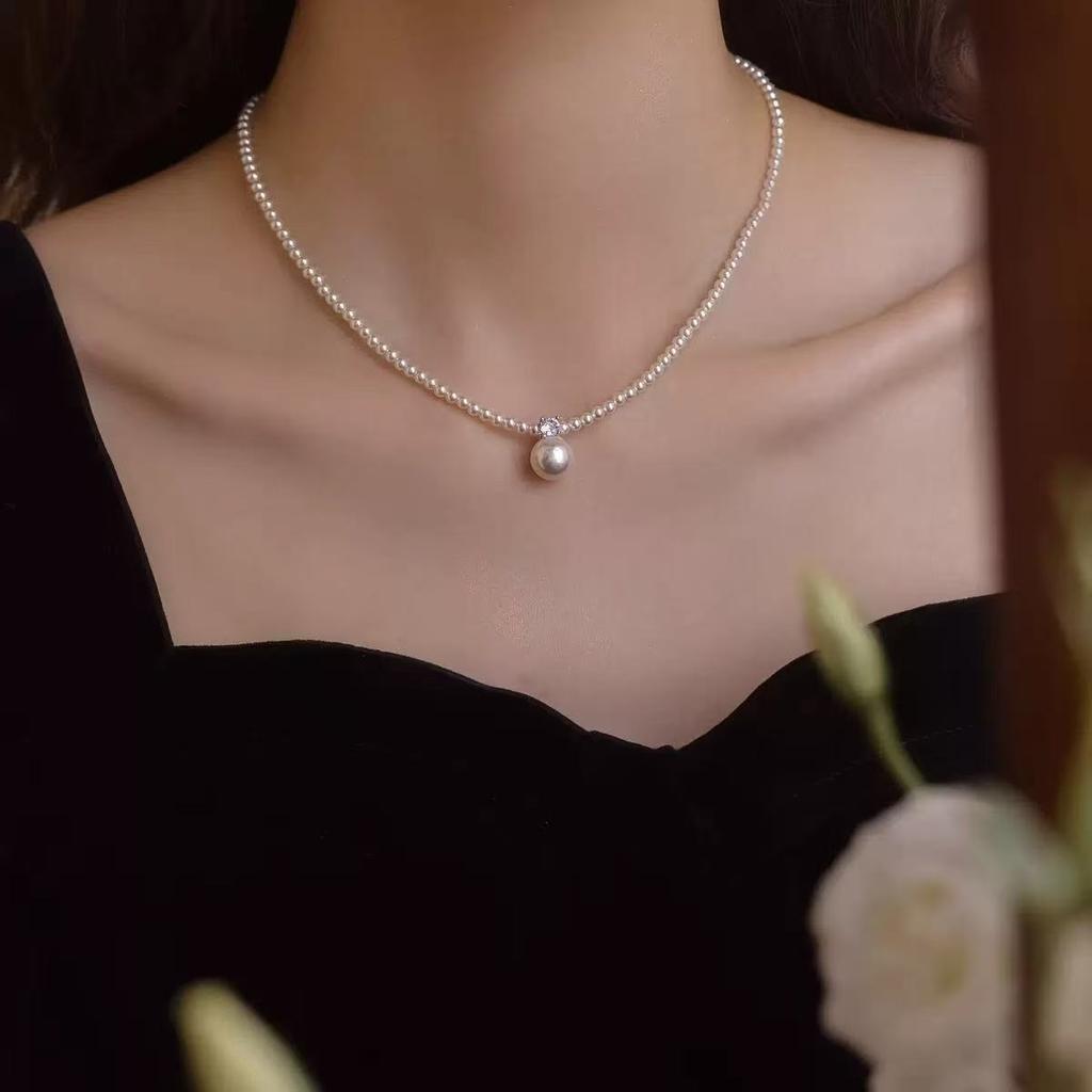Simple and Versatile Broken Silver Splicing Pearl Necklace Stacking Design Simple and Versatile Pearl Haoshi Pendant Collarbone Chain