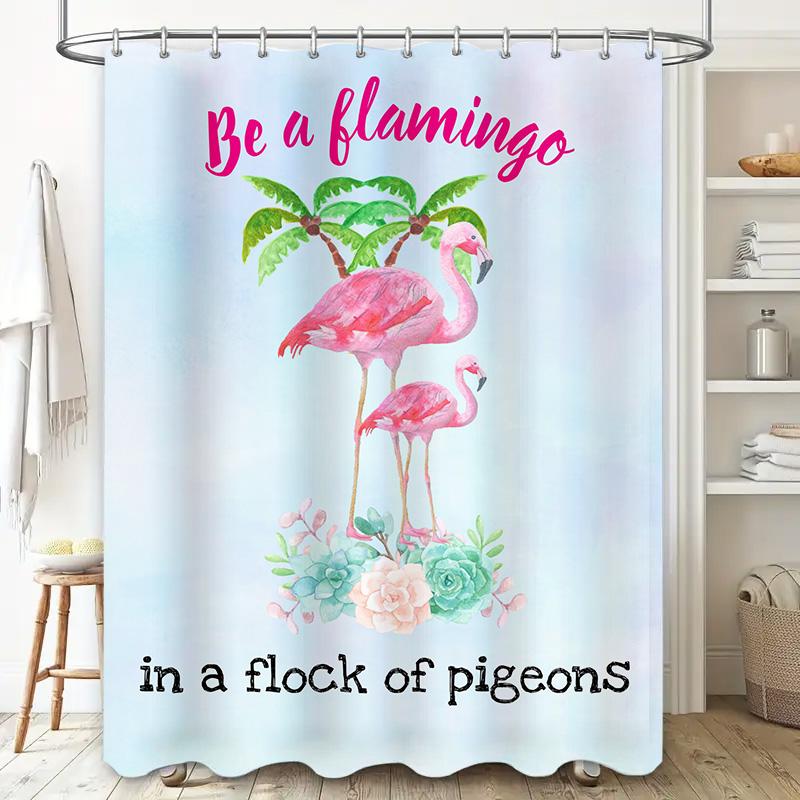 Bath Curtain Flamingo Pink Cute Tropical Flower Bird Home Decor Art Waterproof Bathroom Shower Curtain
