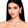 Elegant Dazzling Rhinestones Stud Earrings And Pendant Necklace Set Lightweight Alloy Jewelry For Party Or Daily Wear