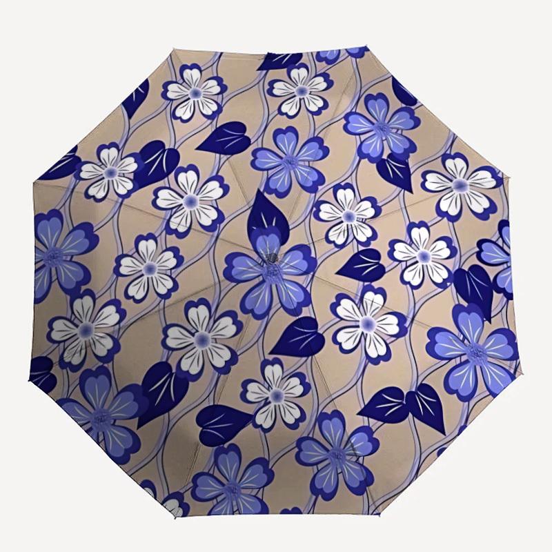 

1pc Blue and White Flowers Umbrella - Portable Home Essential, Durable Iron Frame with Rod Structure, Fashion Lovers yy250910109
