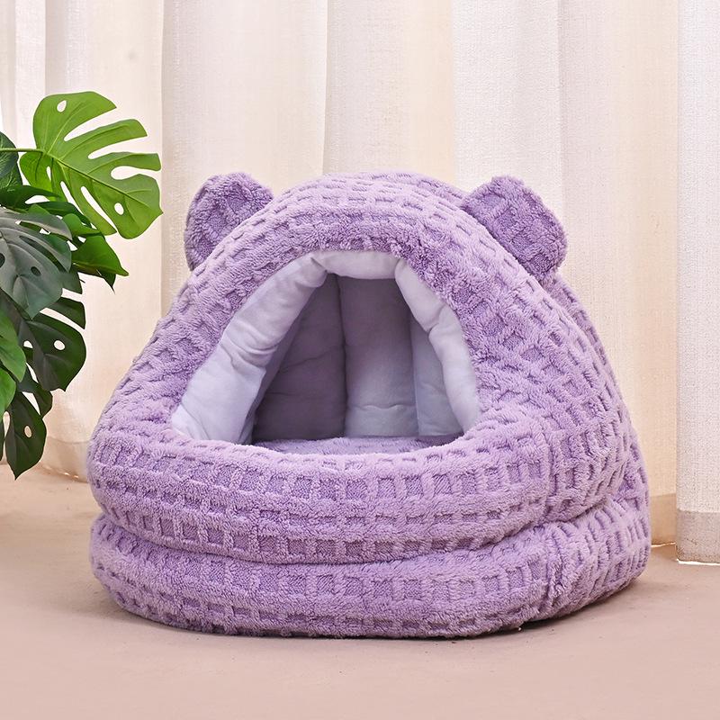2025 New Semi-Enclosed All-Season Cat Bed: Winter-Ready, Velvet-Lined, Thickened Sleeping Bag & Dog House