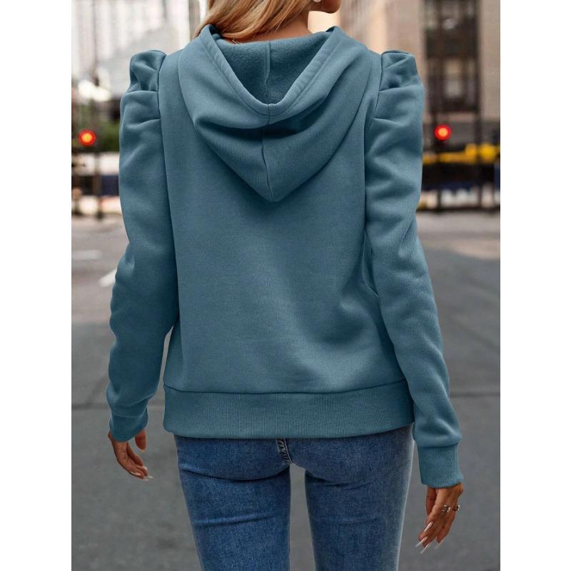 2025 Autumn Winter New Polo Hoodie Solid Color Long Sleeve Fashion Stacked Sleeve Casual Comfortable Women's Hoodie