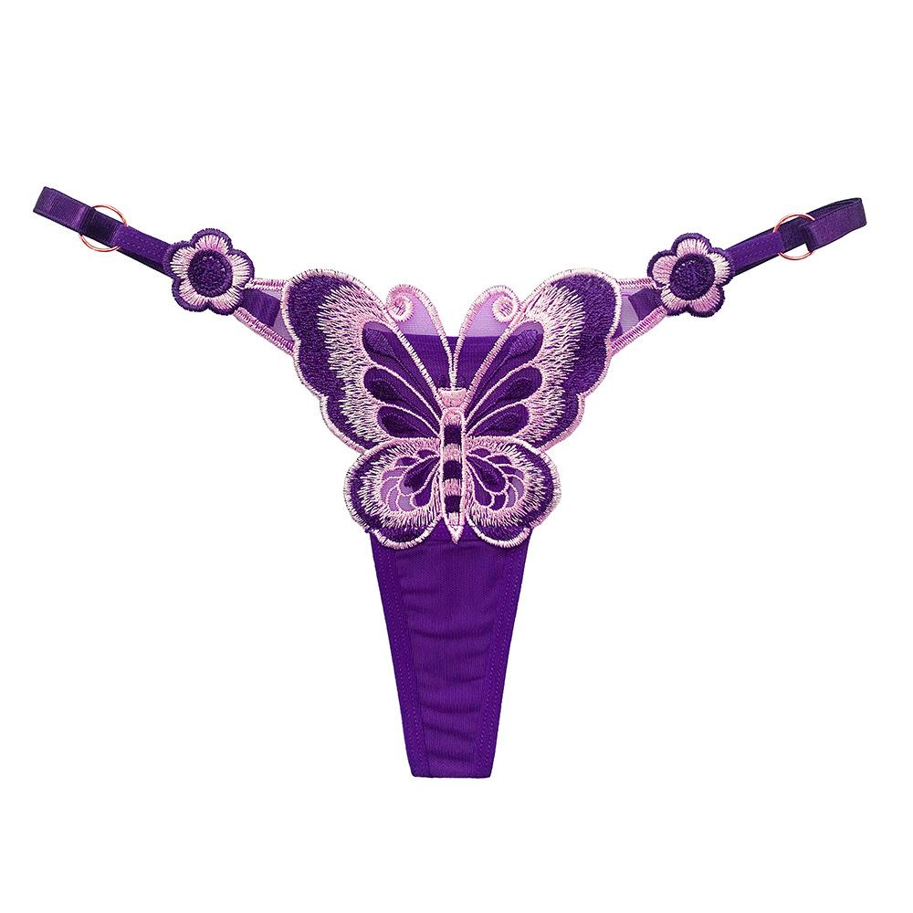 Butterfly Element Thong Women's Sense of Hot Perspective Embroidery Adjustable Low Waist Temptation Tied Panties Women