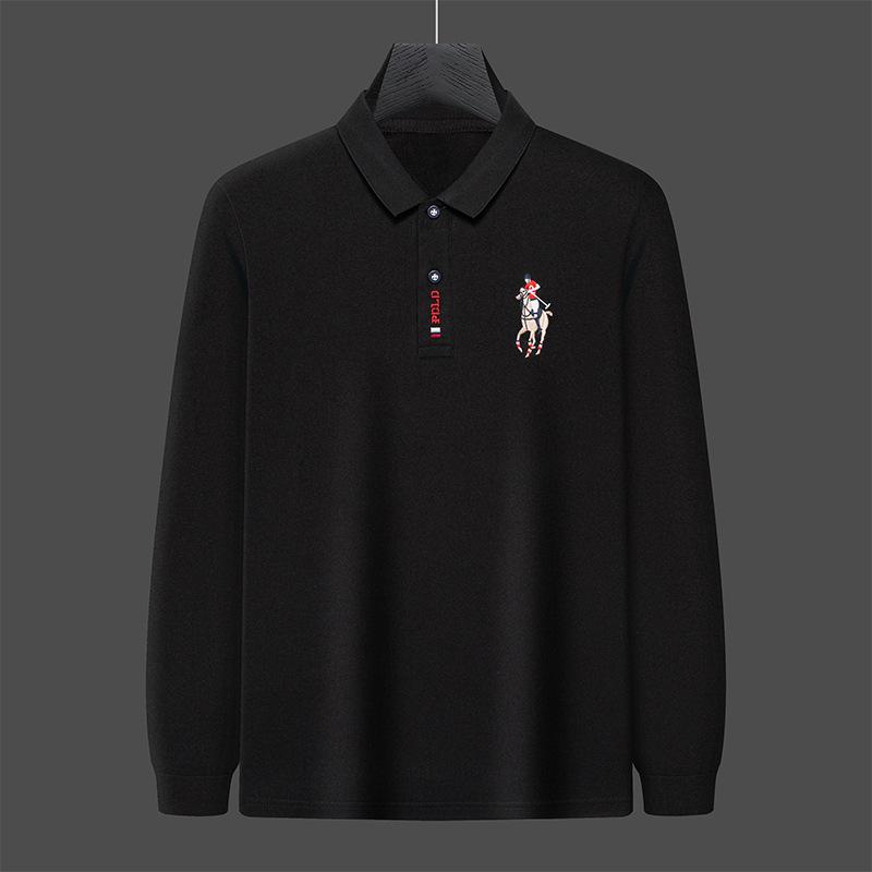 Embroidered Men's Polo Shirt Solid Color Autumn New Lapel Middle-Aged People's Long Sleeve T-shirt