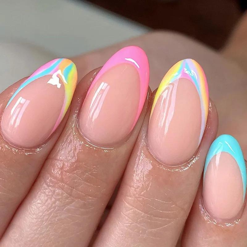 24Pcs French Long Ballet Square Fake Nails Removable Full Cover Press On Nails Acrylic False Nail Tips