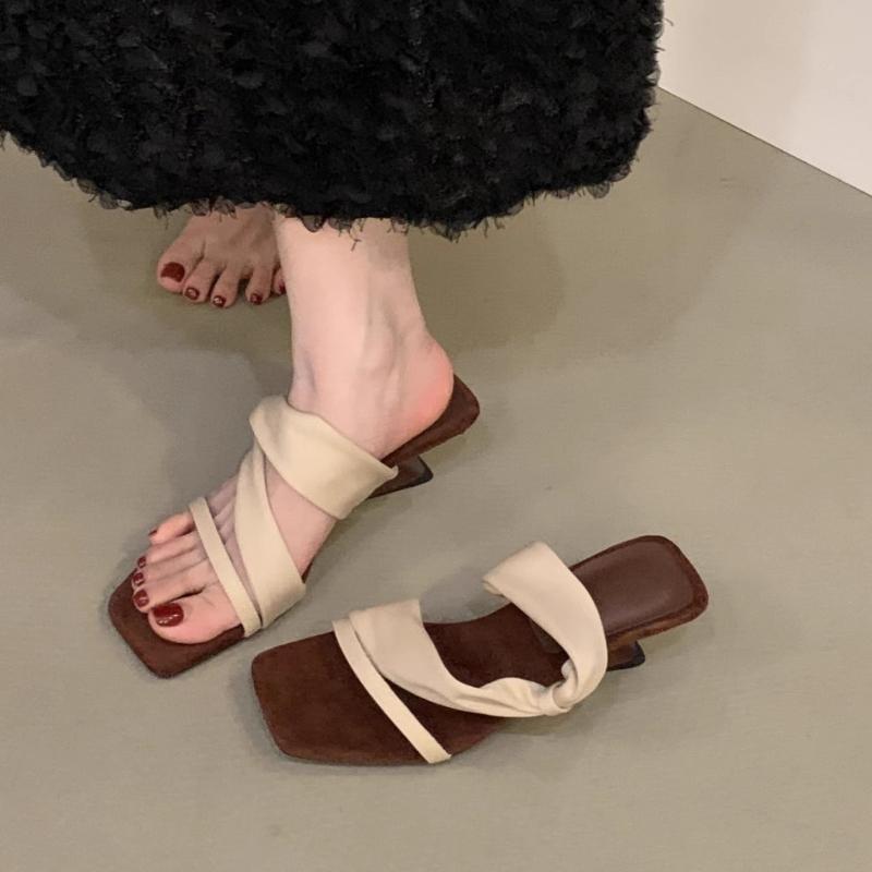 Fashion Women'S Fashion Retro Sandals Open Toe Fine Heel Sandals Slippers Casual High Heels Slipper Flip Flops for Women 2025 Trend