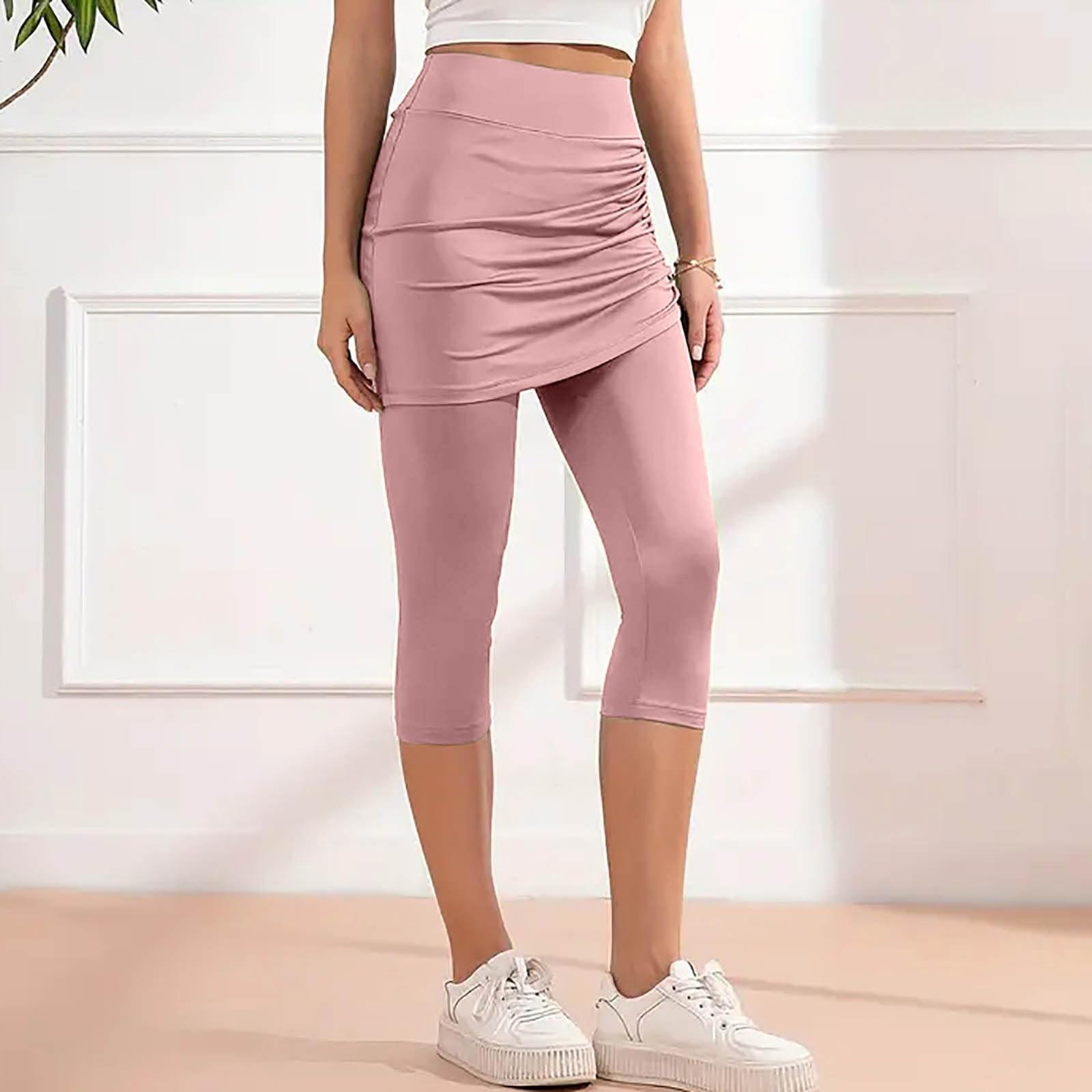 

Жіночі легінси для тренувань зі спідницею на кулісці, повсякденні літні, з високою посадкою, м які спортивні штани для йоги XXL рожевий