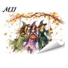 Gift for Halloween Party Setup Window Static Sticker, Castle/Bat/Pumpkin/Bouquet Printed, PVC Waterproof Removable Decorative Clings Decals