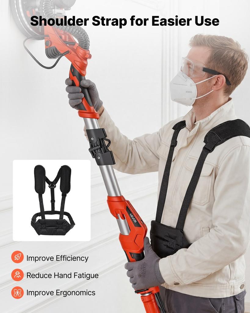 Drywall Sander, 1150W Electric Drywall Sander, Popcorn Ceiling Removal Tool with Vacuum Dust Collection, 5 Variable Speed 800-1700 RPM, LED Light,