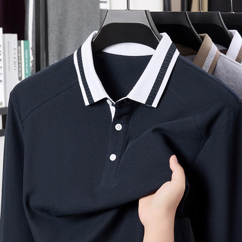 100100% Cotton Long Sleeve Polo Shirt Men s Casual Top Lapel Collar Versatile M