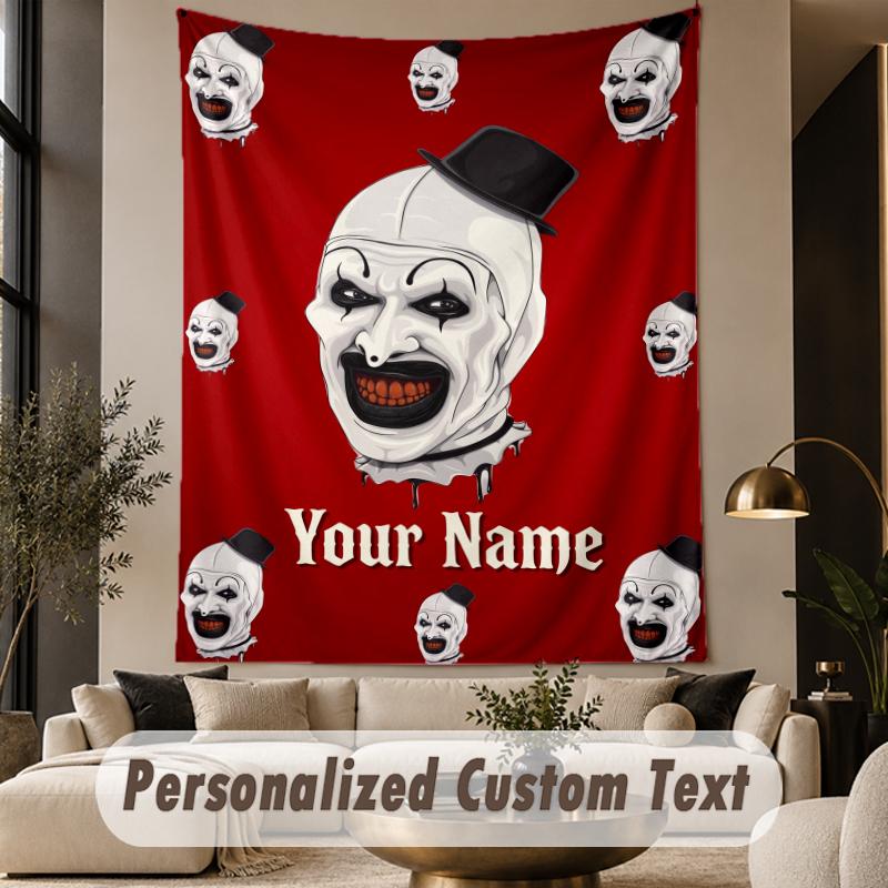 Custom Text Printed Tapestry Terrifier Art the Clown Pattern Large Wall Hanging Indoor Room Decor