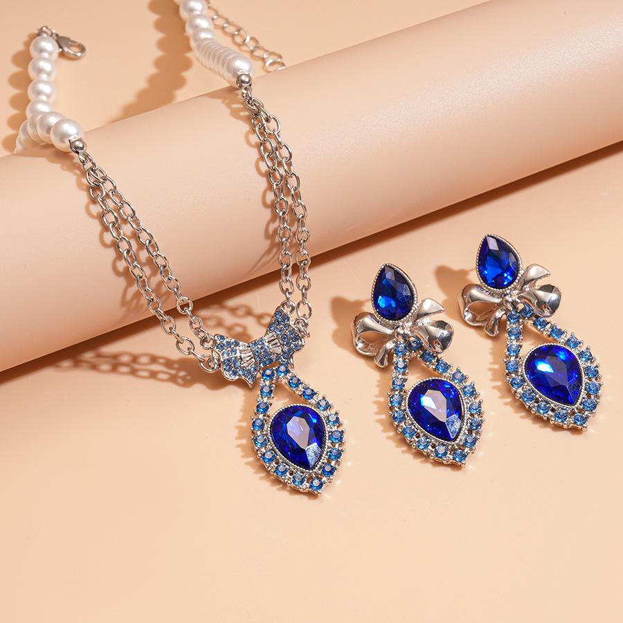 

Инкрустированные стразами жемчужные бусины с бантиками циркониевые наборы для женщин капли воды Европа Америка ретро мода высококлассные аксессуары