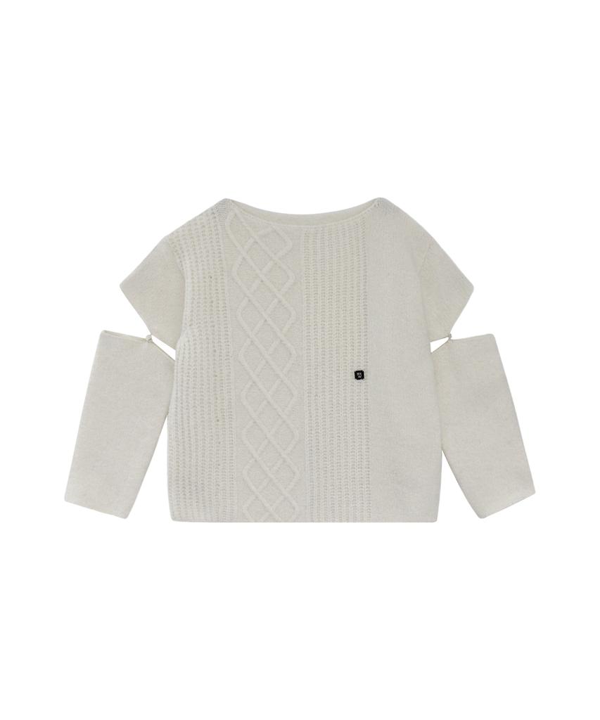 Teulimingbeodeu Sleeve Slit Boat Neck Knit [ Ivory ]