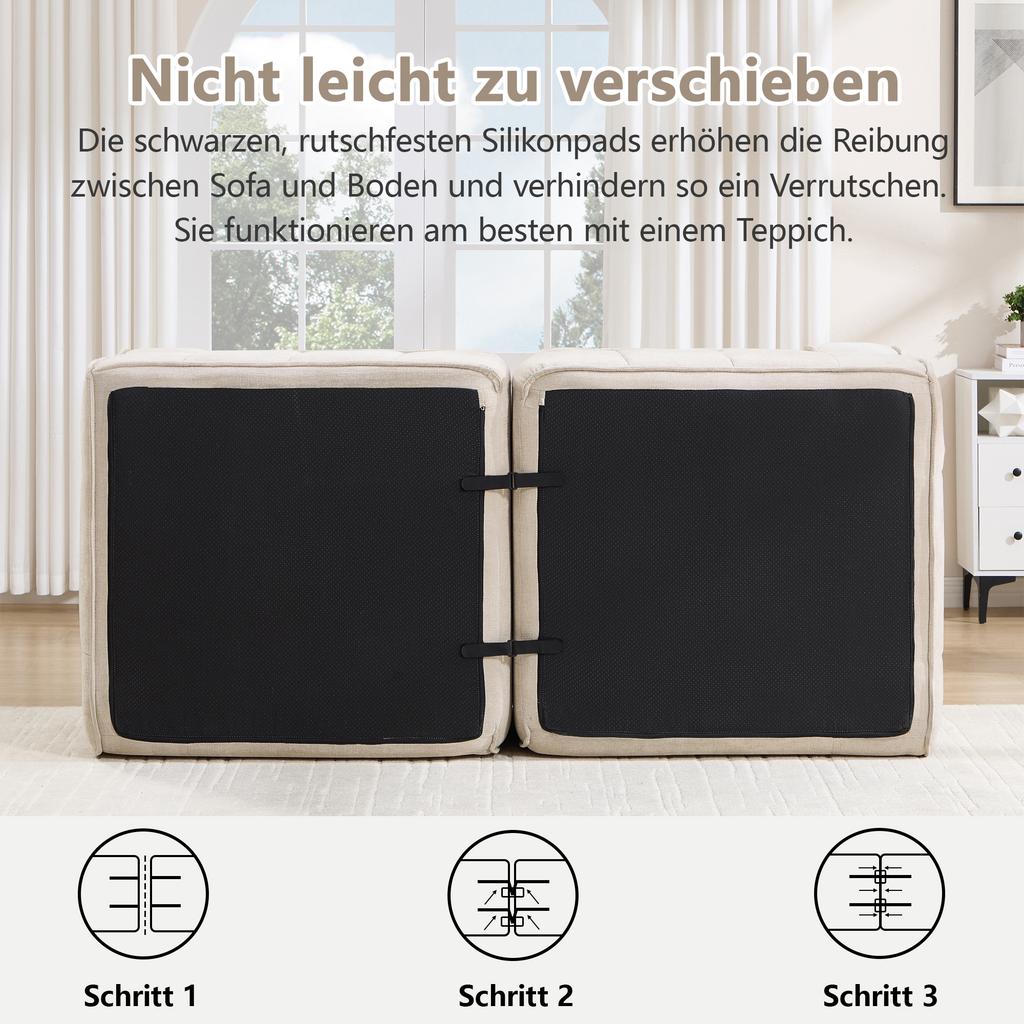 4-Seater U-Shaped Modular Sofa Without Frame, 2 Stools, 32D High-Density Foam, Soft Fabric Cover, Non-Slip, Living Room, No Assembly Required, Beige.