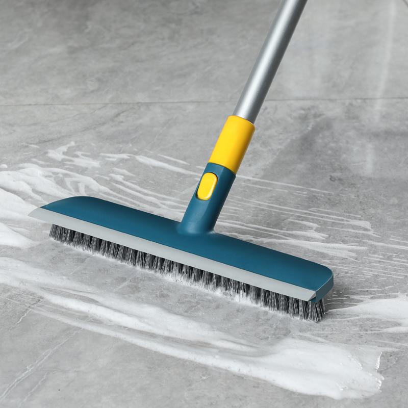 Jesun Long Handle Floor Brush  2 in 1 Bristle Floor Tile Cleaning TPR Squeegee Telescopic Pole Hangable Floor Scrub