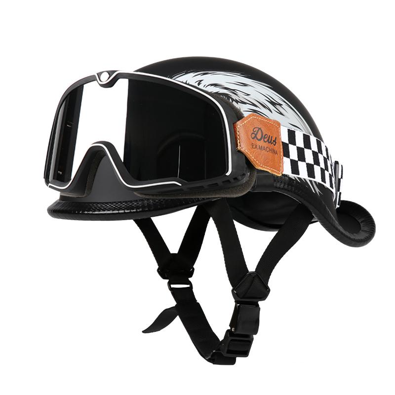 VGV Motorcycle Half Helmet Goggles Included Electric Vehicle Bike Riding Locomotive for Cruiser Retro Man Women Scooter Street