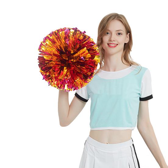 Cheerleading Pom Poms with Handle Cheerleader Squad Spirited Pompoms Metallic Foil Cheer Hand Flowers for Team Spirit Sports Dance Cheering Party