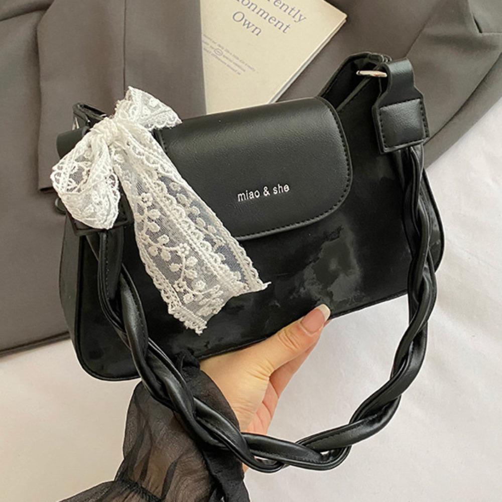 

Smooth Lace Ribbon Handbag Elegant Women s Armpit Bag Casual Bow Underarm Bag Outdoor чёрный