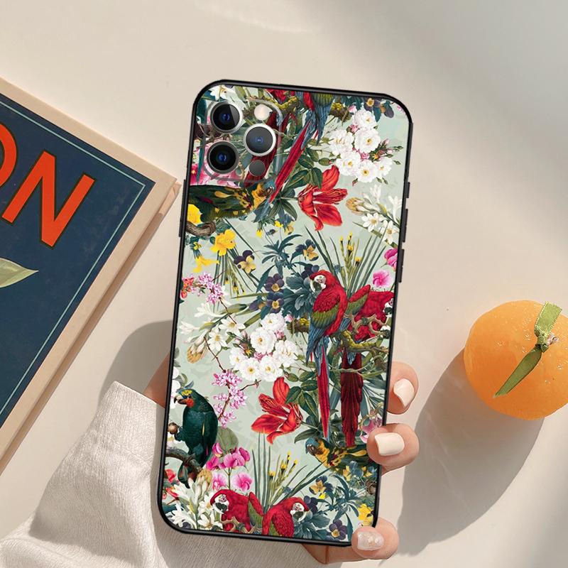 Garden Birds Vintage Tropical FLORAL Cover Case For iPhone 16 15 14 13 12 11 Pro Max XS XR X 12 13 Mini 16 15 Plus Fundas
